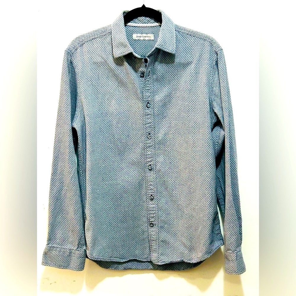 James Campbell Blue & White Honeycomb Knit Long Sleeve Men’s Shirt Size S